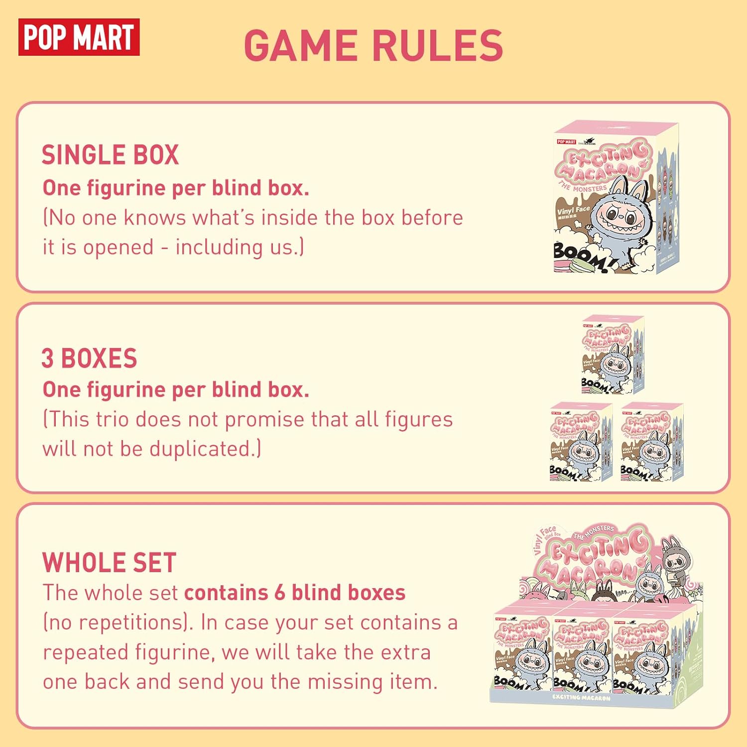 POP MART The Monsters - Exciting Macarons Vinyl Face Blind Box, Random Design Action Figures Collectible Toys Home Decorations, Single Box